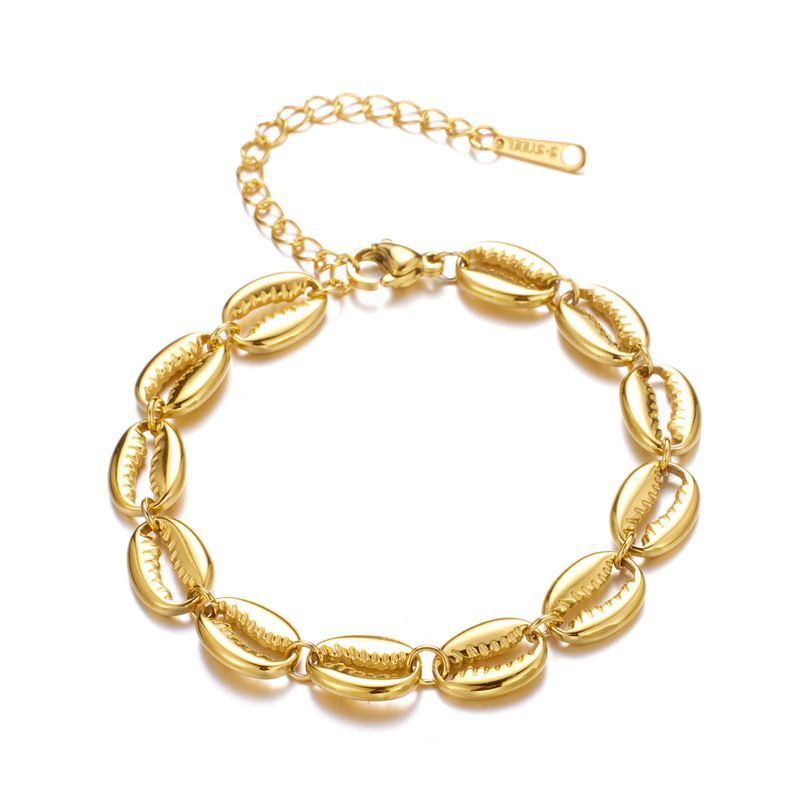 Bracciale da donna con elemento oceano, per vacanze estive in spiaggia, in acciaio al titanio, con conchiglia cava, in PVD 18k, resistente allo sbiadimento e impermeabile._voghion.com