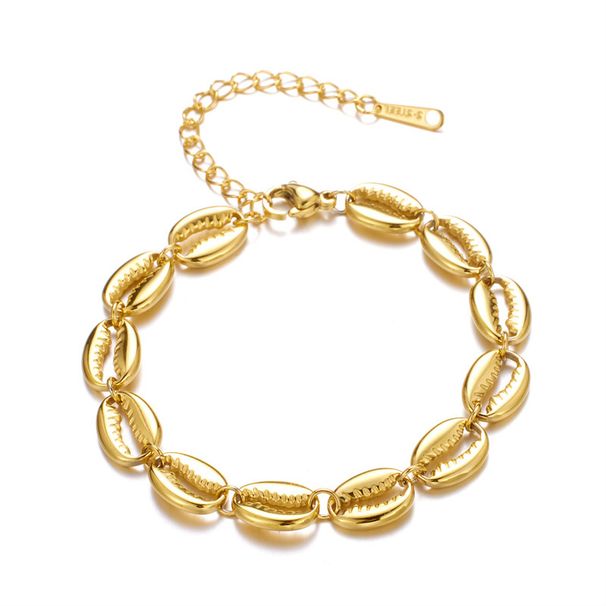 Bracciale da donna con elemento oceano, per vacanze estive in spiaggia, in acciaio al titanio, con conchiglia cava, in PVD 18k, resistente allo sbiadimento e impermeabile._voghion.com