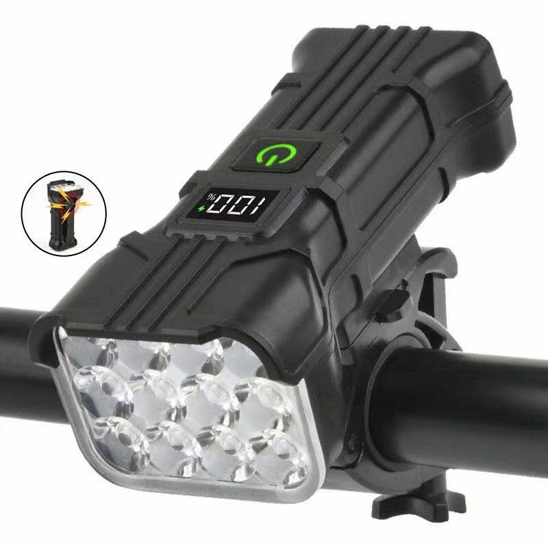 Faros delanteros para bicicleta con carga USB, 12 LED de alto brillo y pantalla digital, luz nocturna para exteriores, luz de bocina, rebote para montar en bicicleta_voghion.com