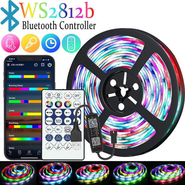 Led valgusriba Rgb valgusriba Ws2812b jooksev hobune hingav vesi lauaarvuti atmosfäärivalgusti 5v maagiline värviline USB pehme valgusriba_voghion.com