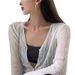 Cardigan con protezione solare per donna 2024, capospalla corto estivo sottile con scollo a V, top bianco lavorato a maglia a maniche lunghe, fabbrica_voghion.com