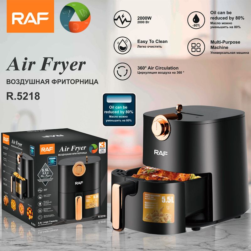 RAF EU Standard Household Oil-Free Air Multi-Functional Smart Oven French Fries Electric Fryer R.5218_voghion.com
