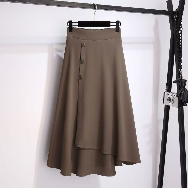 Women’s Clothing Fat Mm Spring And Summer High Waist Cover Hips To Show Thin Age Reduction Fashion All Match Design Irregular Skirt_voghion.com