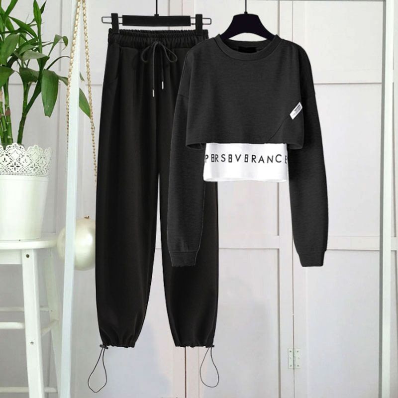 Îmbrăcăminte pentru femei, stil Street Blaster, reducere a vârstei, costum la modă din trei piese pentru femei, hanorac scurt, sport, pantaloni casual, tendință_voghion.com