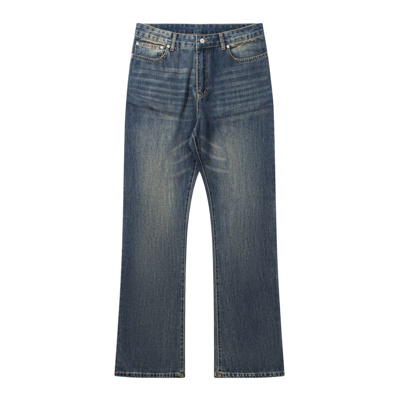Pantalon en denim évasé droit délavé en coton bambou pour homme, coupe bootcut vintage vieilli_voghion.com