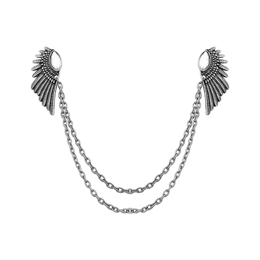 Broche à clip en chaîne avec ailes incrustées de diamants_voghion.com