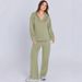 Zweiteiliges Lounge- und Jogging-Set – Strickoberteil mit V-Ausschnitt und lässige Hose, bequeme Loungewear für Damen (Matcha-Grün, S-XL)_voghion.com