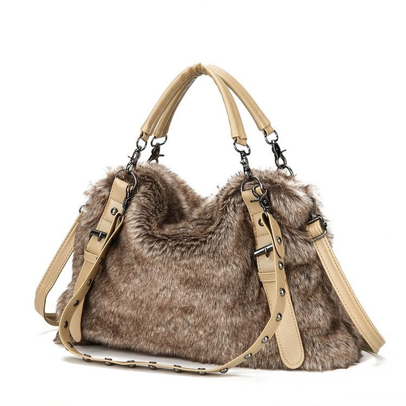 Veet Damen Herbst und Winter Neue Plüsch Vielseitige Handtasche Modische Schultertasche Umhängetasche_voghion.com