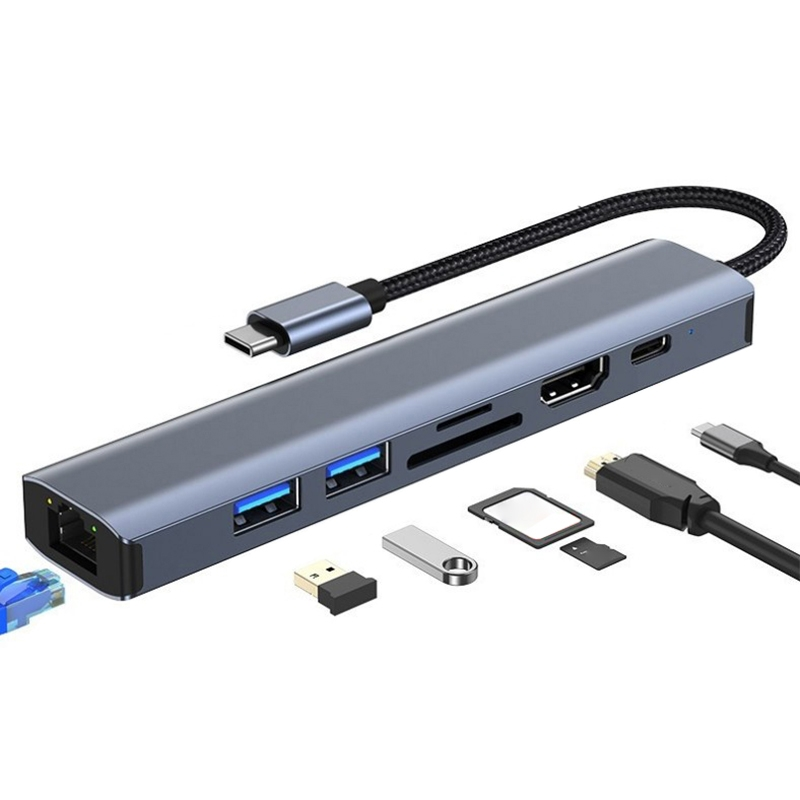 7 in 1 USB-C / Type-C to USB Multifunctional Docking Station HUB Adapter_voghion.com