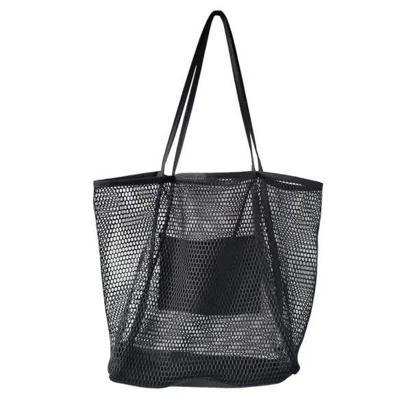 Women Beach Mesh Large Capacity Foldable Hollow Sandproof Solid Swimming Grocery Toys Travel Tote Bag Vacation Use_voghion.com