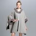Elegant Hooded Cape Coat For Women - Soft Faux Fur Trim, Double-Faced Wool Blend, Versatile Layering Piece For Fall & Winter_voghion.com