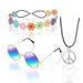 Set di 3 pezzi di occhiali da sole e ghirlanda in acciaio inossidabile con catena e fascia hippie per Halloween Party Peace_voghion.com