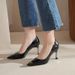 31-44 New Anti-collision Pointed Patent Leather High Heels Shallow Mouth Small Square Heel Versatile_voghion.com