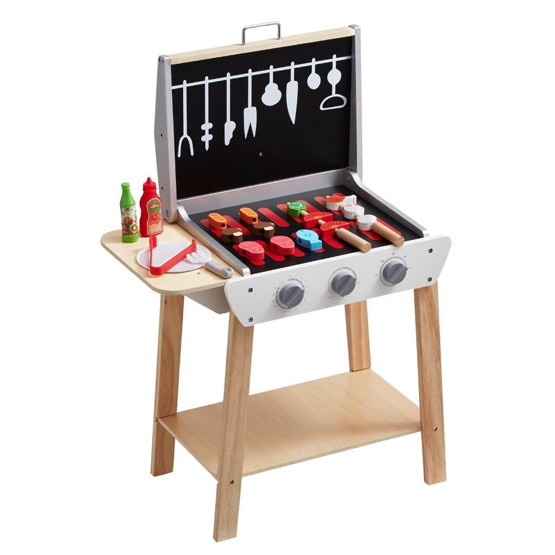 VEVOR 21 PCS Kids BBQ Grill Playset Wooden Cooking Grill Toy Set Pretend Sound_voghion.com