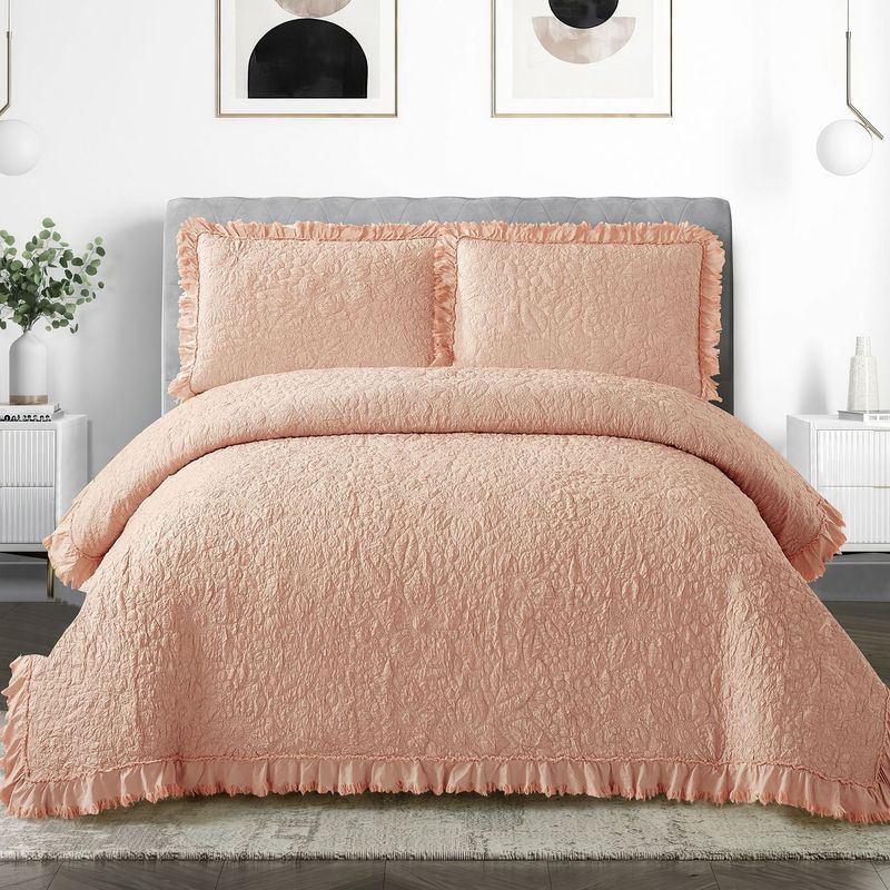 Home Furniture Solid Color Tie Dyed Embroidered Quilted Quilt Three Piece Set Warm Bed Sheet Quilted Bed Cover_voghion.com