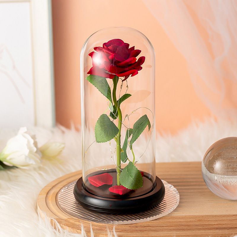 Simulation Rose Immortal Flower Glass Cover Small Gift Desktop Ornaments Valentine's Day Christmas Gift New Products_voghion.com