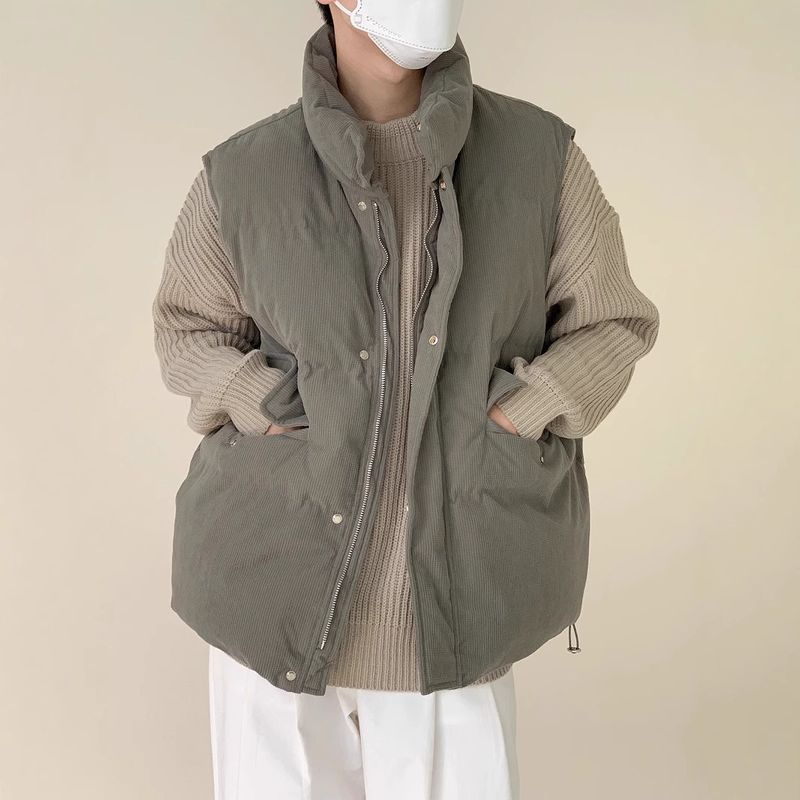 Herrenbekleidung Waffel-Cord-Baumwollweste Herren-Winterweste aus dicker Baumwolle mit Stehkragen und legerer Atmosphäre_voghion.com