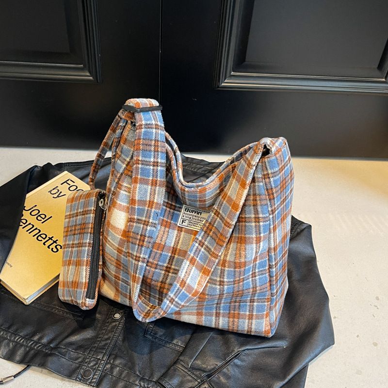 Women's Bag Fashion Trend Casual Shoulder Bag Plaid Large Capacity Tote Bag_voghion.com