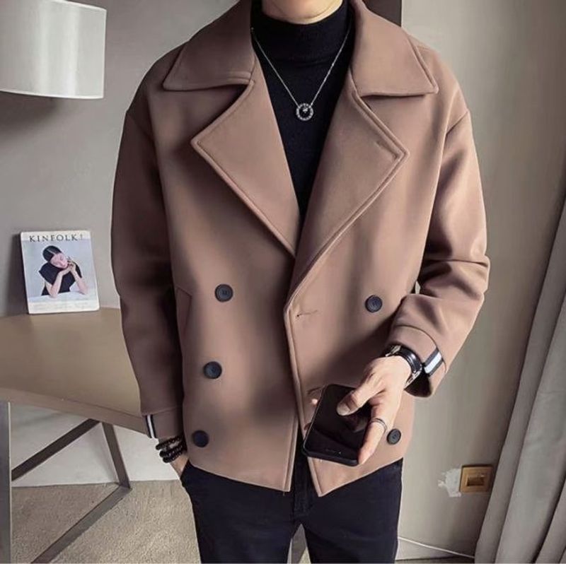 CT Tredy Brad Autum Witer New Me's Short Trech Korea Style British Casual Iteret Celebrity Warm Woole Coat For_voghion.com