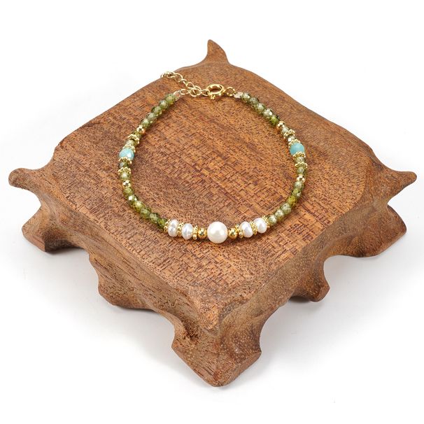 2cm Olive Green Crystal Freshwater Pearl Bracelet Necklace Set Female Simple Style_voghion.com