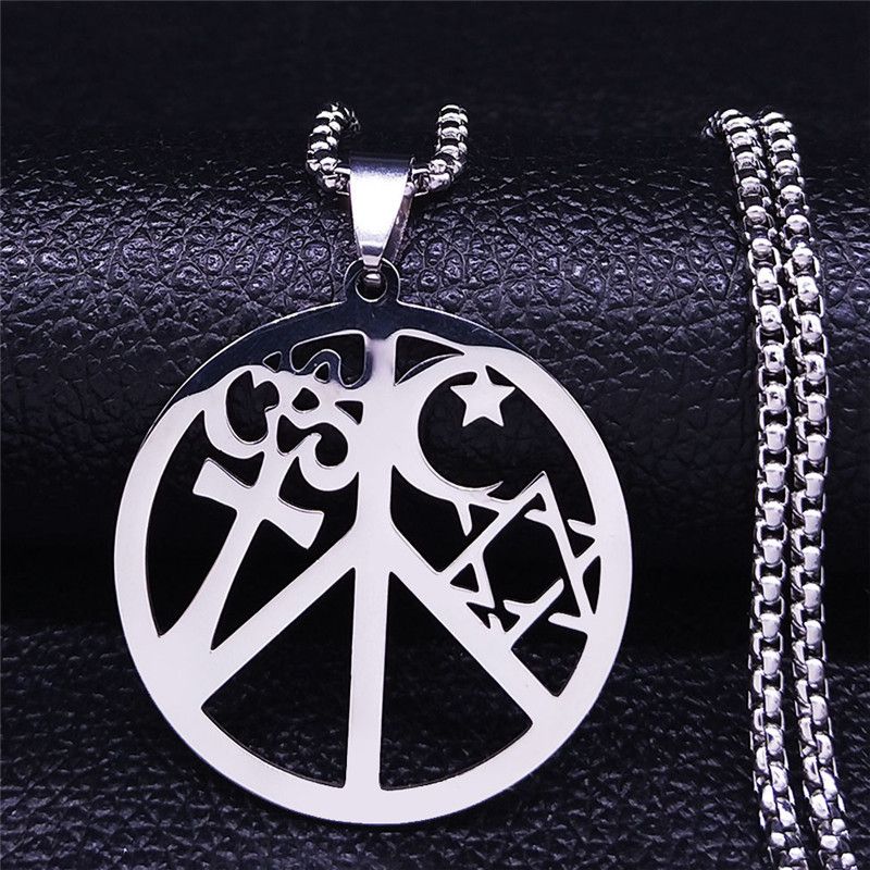 Collana da uomo in acciaio inossidabile con ciondolo a forma di esagramma lunare, stile coreano, catena da donna_voghion.com