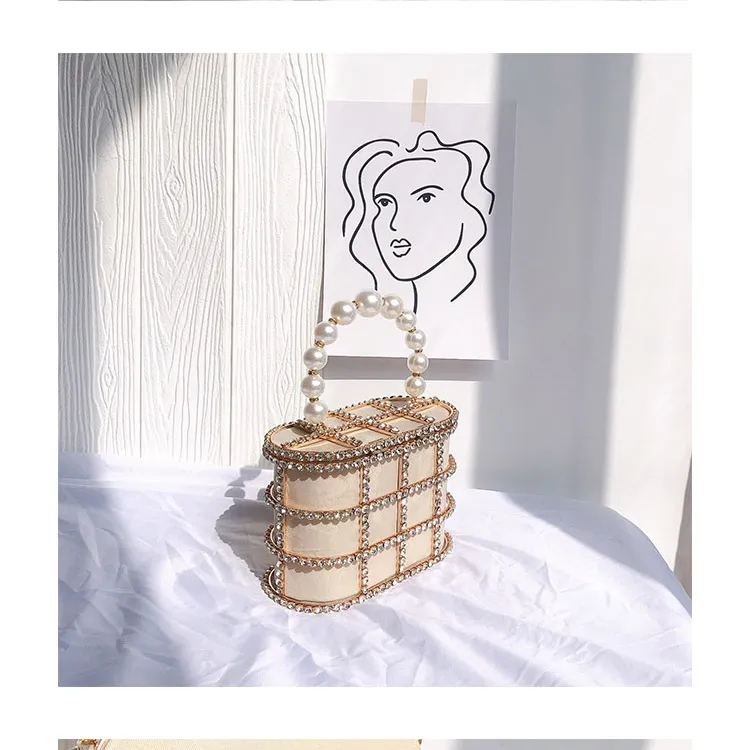 Diamonds Basket Evening Clutch Bags Women 2023 Luxury Hollow Out Preal Beaded Metallic Cage Handbags Ladies Wedding Party Purse_voghion.com