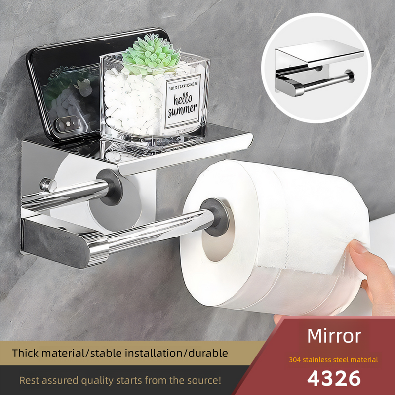 Stainless Steel Bathroom Roll No-Drill Luxury Storage Rack Toilet Wall-Mounted Paper Towel Holder_voghion.com