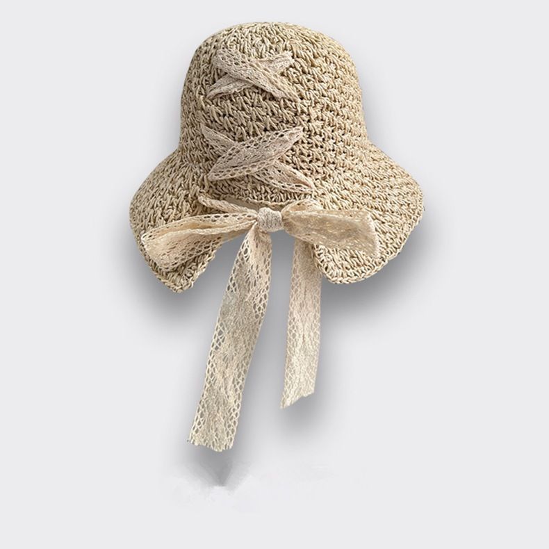 Japanese Lace Strap Summer Beach Hat Children Travel Vacation Fairy Straw Hat Foldable Sun Hat Tide_voghion.com