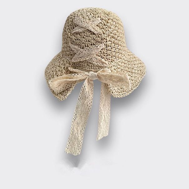 Japanese Lace Strap Summer Beach Hat Children Travel Vacation Fairy Straw Hat Foldable Sun Hat Tide_voghion.com