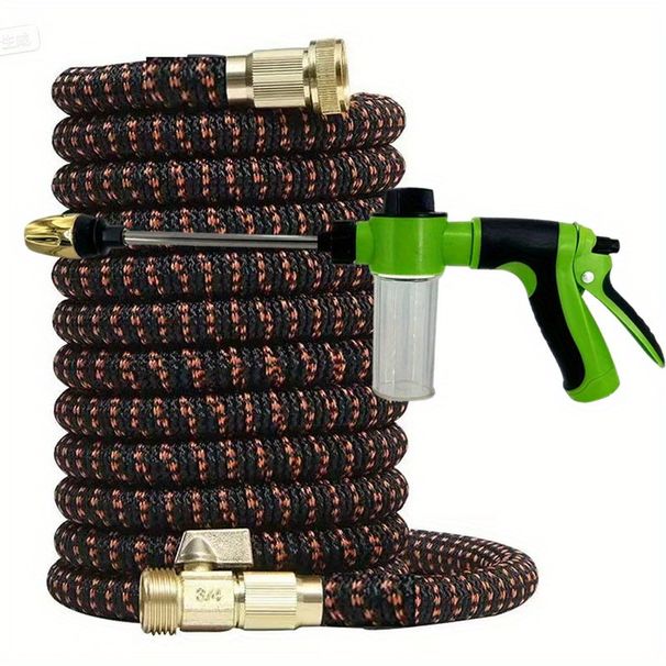 One Set Of Retractable Garden Hose, Made Of Durable Rubber, With US Standard 3/4-inch Connectors And A High-pressure Water Gun Nozzle, For Watering,_voghion.com