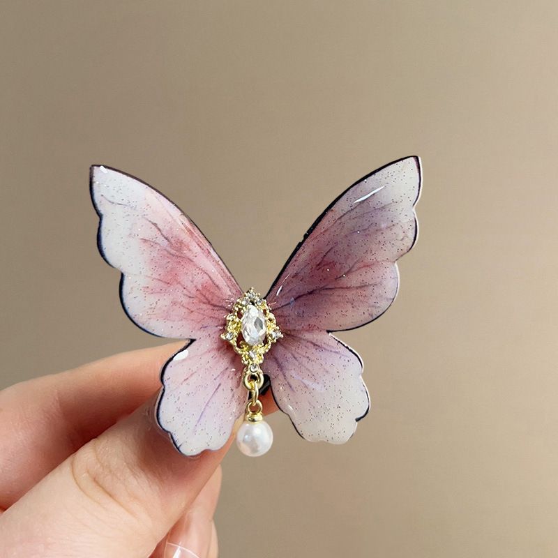 Gioielli unisex alla moda con diamanti rosa e perle, a forma di farfalla, a forma di becco d'anatra, dolce alla moda, frangia laterale, accessori per capelli a forma di cuore da ragazza_voghion.com