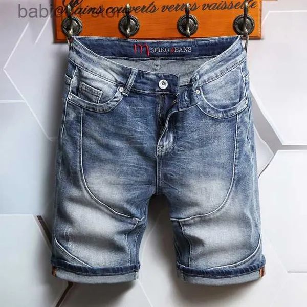 2022 Zomer Nieuwe Rechte Stretch Denim Shorts Voor Heren, Koreaanse Mode, Katoen, Streetwear, Slim-Fit Cropped Jeans, Met Panelen_voghion.com
