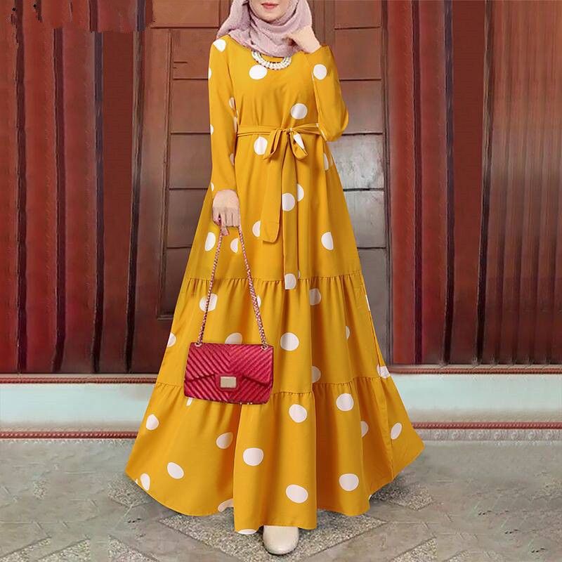 Damenbekleidung Lose Pullover Sommerkleid Damen Retro Polka Dot Print Robe Kleid_voghion.com