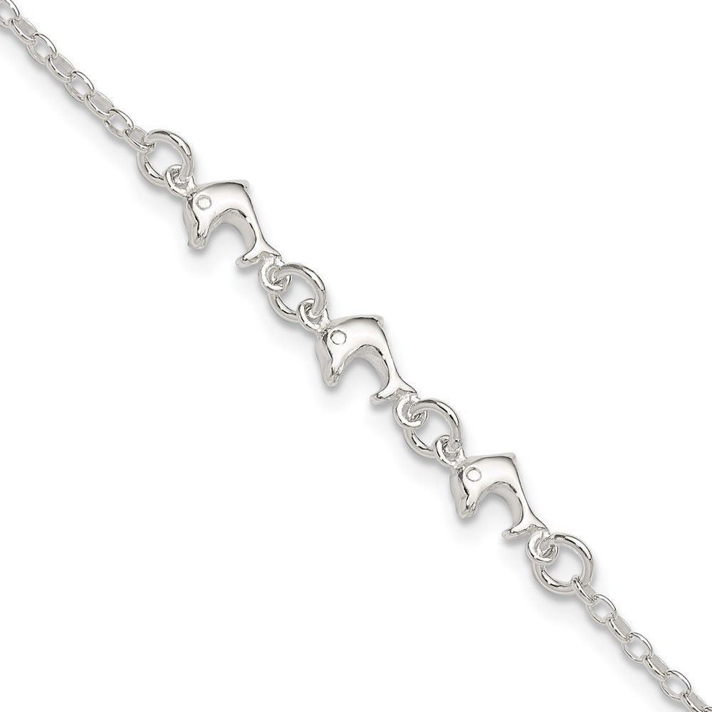 Sterling Silver 3 Dolphins Anklet_voghion.com