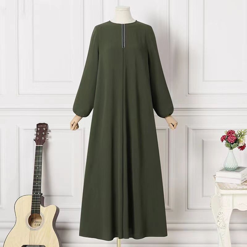 Dameskleding Midden-Oosten Moslimkleding Effen kleur Lange mouwen Losse ronde hals jurk Lange rok_voghion.com