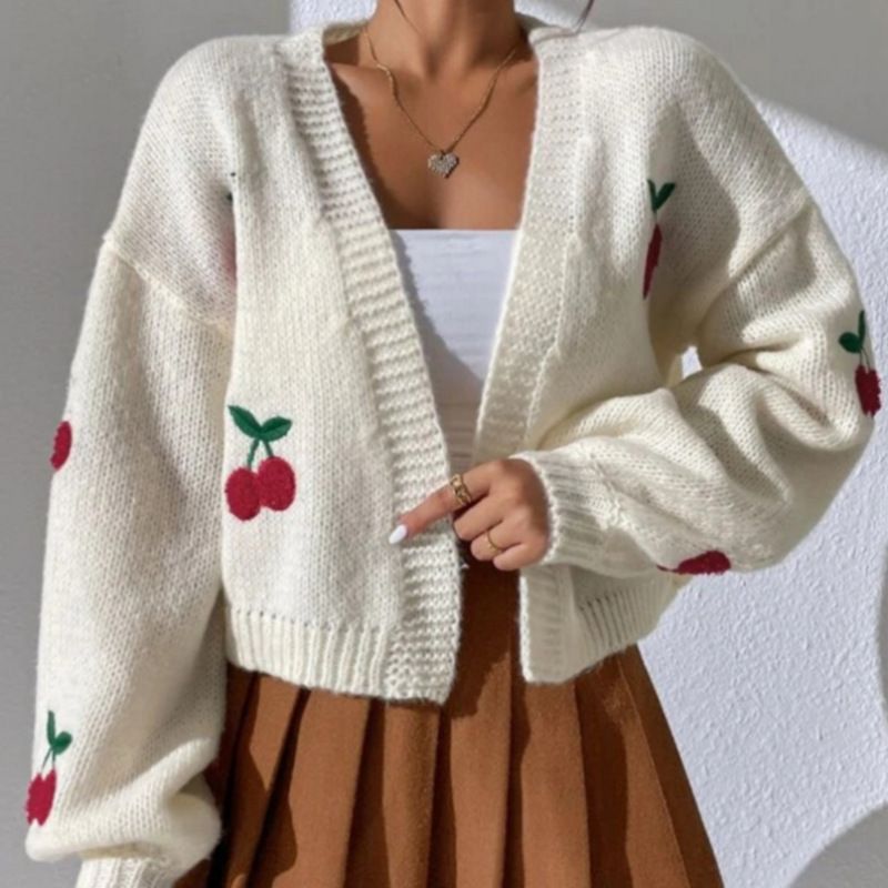 Women’s Clothing Spring And Autumn Jacquard Sweater New Style Outer Wear Loose Casual Knitted Cardigan_voghion.com
