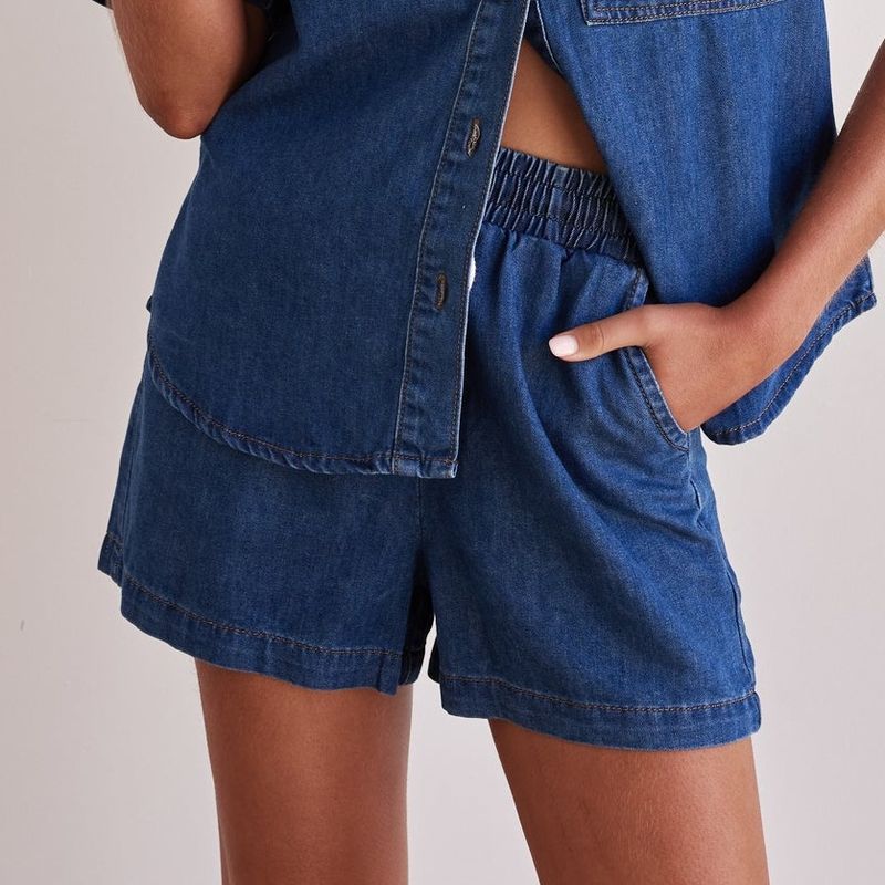 Abbigliamento da donna Estate Nuovo Lavato Retro Tinta unita Camicia a maniche corte Pantaloncini Denim Suit Donna_voghion.com