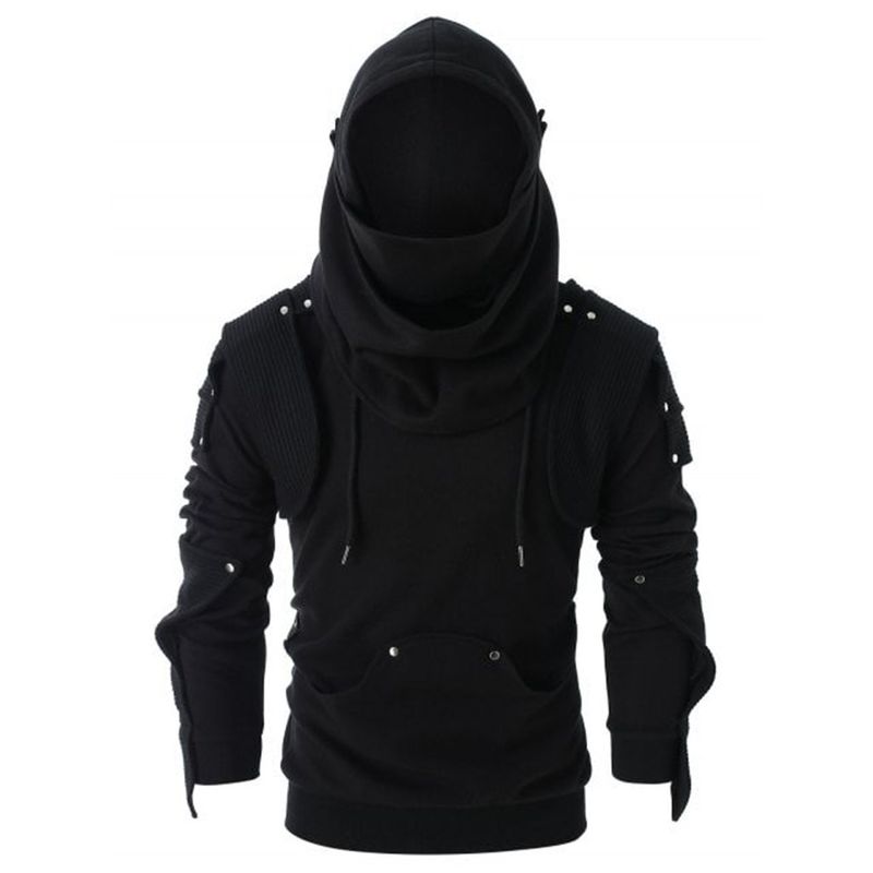Felpa con cappuccio a maniche lunghe con rivetti e maschera di Halloween da uomo autunno/inverno 2024_voghion.com