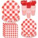 New Paper Grid Striped Edge Plates Party Disposable Tableware Set_voghion.com