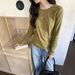 ragazza Huang Zheng Basic Korean Style Slim Fit T-shirt a maniche lunghe Top Base Shirt per donna 124TT7008_voghion.com