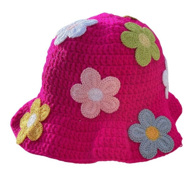 Cappello da pescatore traspirante con tesa larga, motivo floreale, da donna, alla moda, all'uncinetto, multicolore_voghion.com