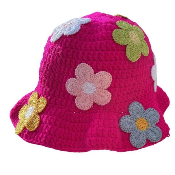Cappello da pescatore traspirante con tesa larga, motivo floreale, da donna, alla moda, all'uncinetto, multicolore_voghion.com