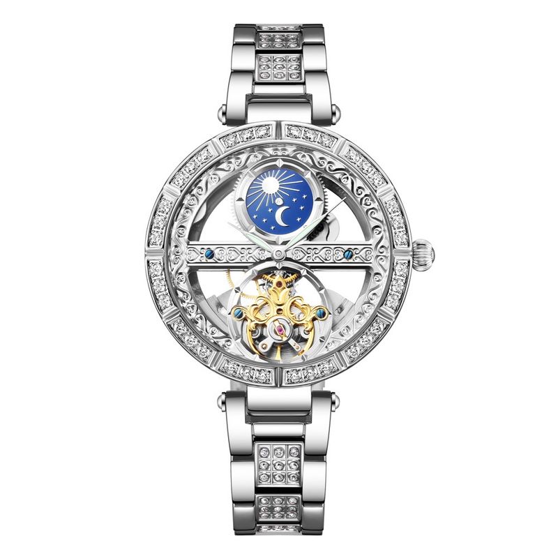 Volledig automatisch hol mechanisch horloge met maanfase, diamant, dames mechanisch horloge, waterdicht mechanisch horloge_voghion.com