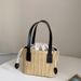 Korean INS Straw Woven Handbag Summer New Casual Vacation Women's Basket Shoulder Color-Block Crossbody Bag_voghion.com