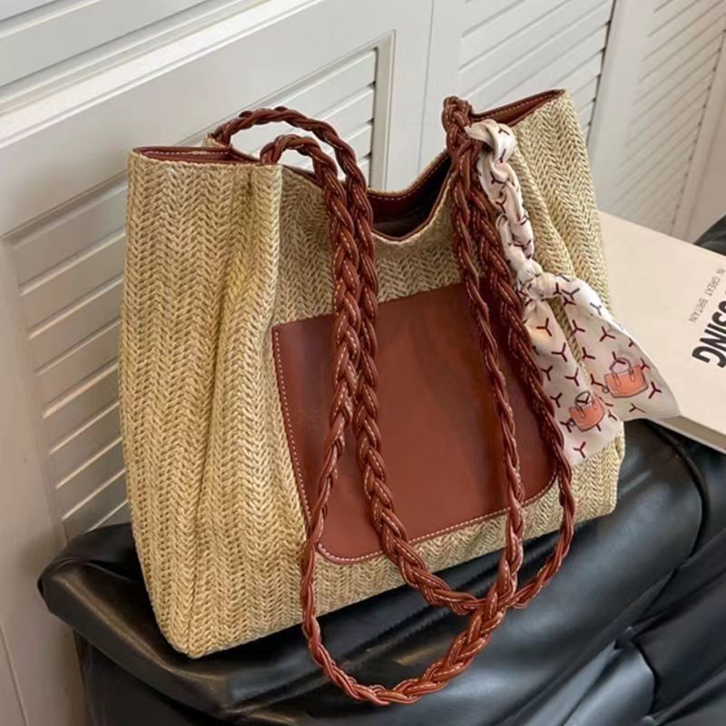 Woven Straw For Women Large Capacity 2025 New Summer Versatile Shoulder Beach Crossbody Commuter Tote Bag_voghion.com