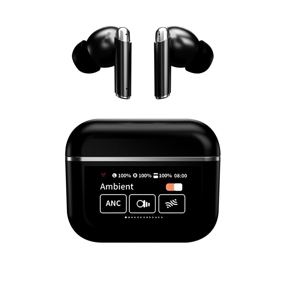 Modello privato Auricolari Bluetooth wireless con cancellazione del rumore ANC+ENC brevettati Schermo a colori intelligente Controllo touch LED No_voghion.com