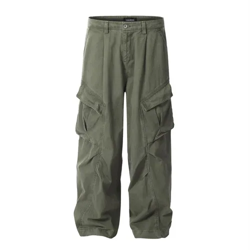 Men's Clothing Retro High Street Overalls With Multiple Pockets Wide Leg Casual Pants For Men And Women Loose Mopping Pants_voghion.com