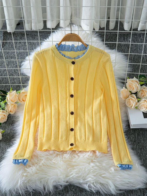 Women's Knitted Cardigan With Peplum Hem, Slim Fit Short Fall Jacket, Lightweight Open Front Sweater_voghion.com