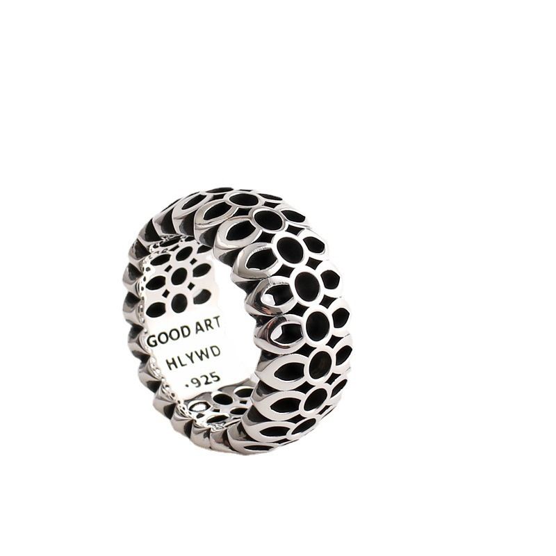 Anello aperto a forma di stella con fiore di ciliegio, per uomo e donna, stile INS, in argento tailandese, stile abaco, alla moda e audace, regalo_voghion.com