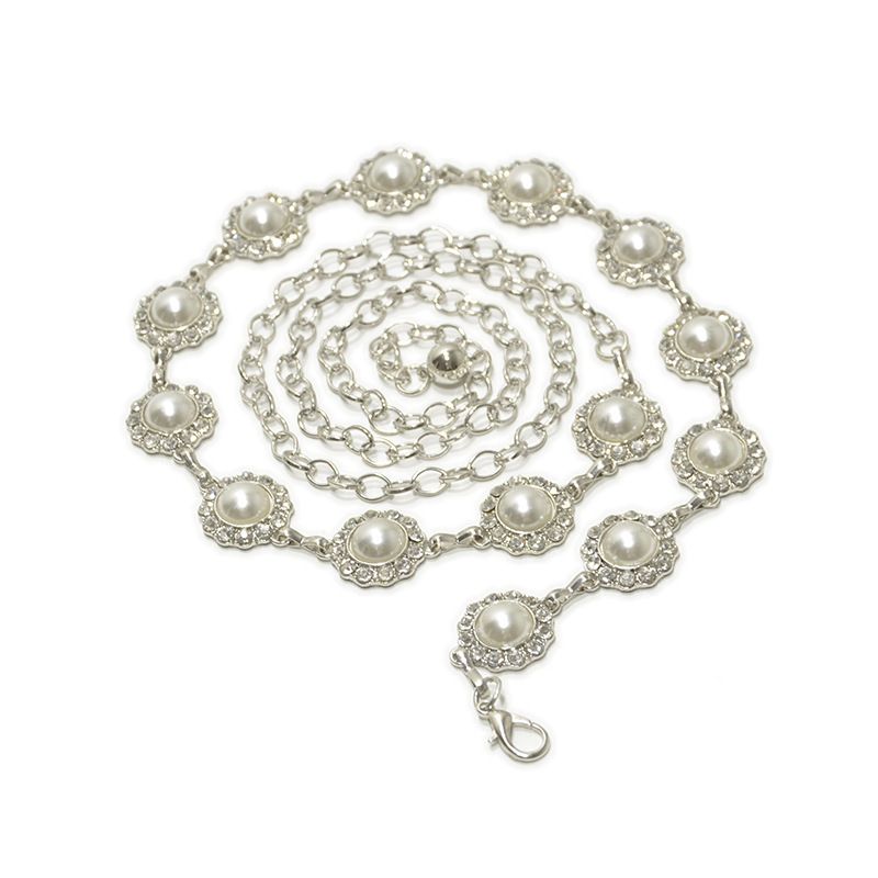 Cintura sottile con decorazione intarsiata di diamanti d'acqua perla da donna, versatile e alla moda, in metallo, per la danza del ventre_voghion.com